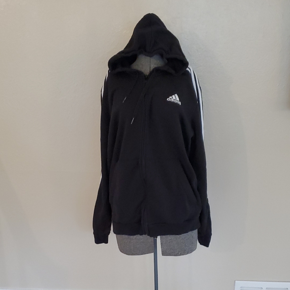 Adidas Black Zip-Up Hoodie with White Accents
